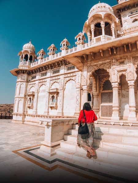 Tourist against the Cenotaphs Of Jaswant Thada, Jodhpur, Rajasthan I Taj Mahal of Marwar I Grave of King Jaswant