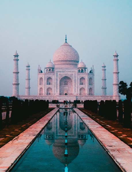 The Taj Mahal in Pink with fountains row I Beauty Of Taj with the rising Sun I Day Tour to  Agra, India