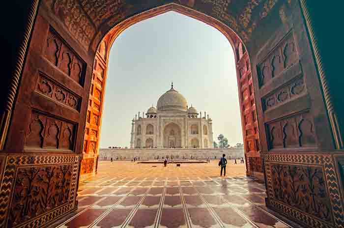 The Taj Mahal, Agra from sunrise to sunset I view from the corridor of the Main gate of the Taj I Travel India