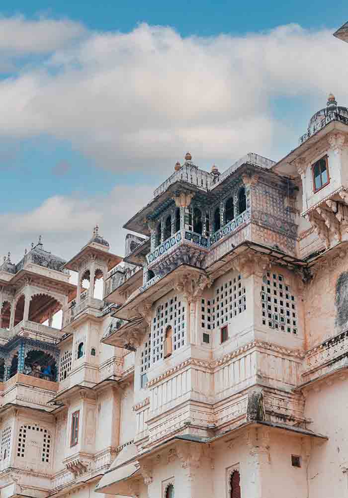 Udaipur- City Palace Museum. Scenic architectural details of City palace. Famous tourist attractions of Udaipur